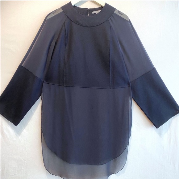 COS Silk Chiffon Top with Bonded Wool Panels in Navy - Picture 2 of 10